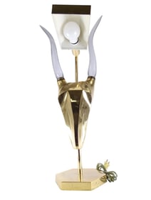 Karl Springer Style Brass & Glass Antelope Lamp