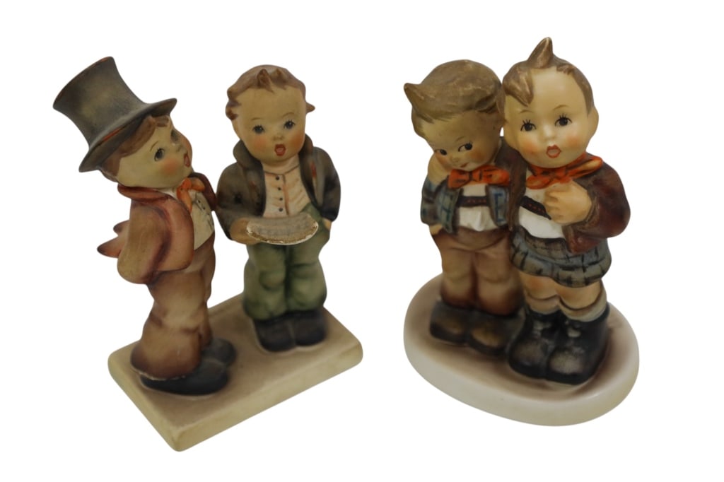 Lot Of 2 Hummel Goebel Figurines 130 & 123: Charming pair of Hummel figurines, #130 "Duet" and #123 "Max and Moritz". Perfect display pieces and both figurines, pair well together. Great addition to any current collection as well. Both figures