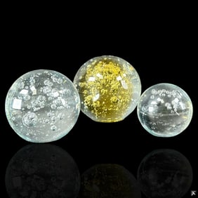 3 Art Glass Controlled Bubble Round Sculptures
