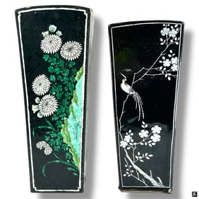 2 Chinese Export Famille Noir Porcelain Vases