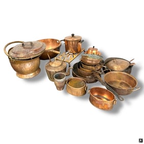 Large Collection of Antique Copper Cookware