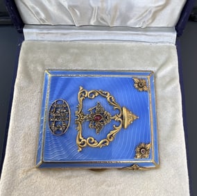 Russian Empire Silver Enamel Diamond Cigarette cas