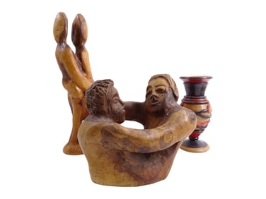 3 Carved Wood Decorative Objects