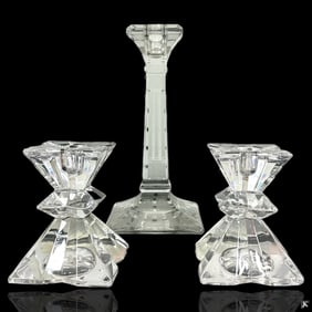 Heisey Glass & Pair Mikasa Glass Candleholders