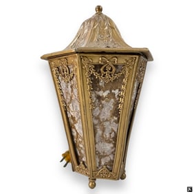 Antique Cast Metal & Slag Glass Boudoir Lamp