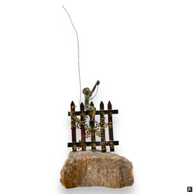 Vintage Bijan Brass & Wire Sculpture on Stone