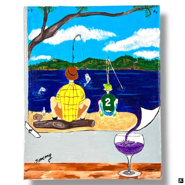 Tommy - Pop-Art Acrylic on Canvas "Wine Lake": Contemporary Pop-Art Acrylic on Canvas "Wine Luck". Signed Tommy. Unframed. Good condition. Measures 14" x 11". LA/B13/SH:1B