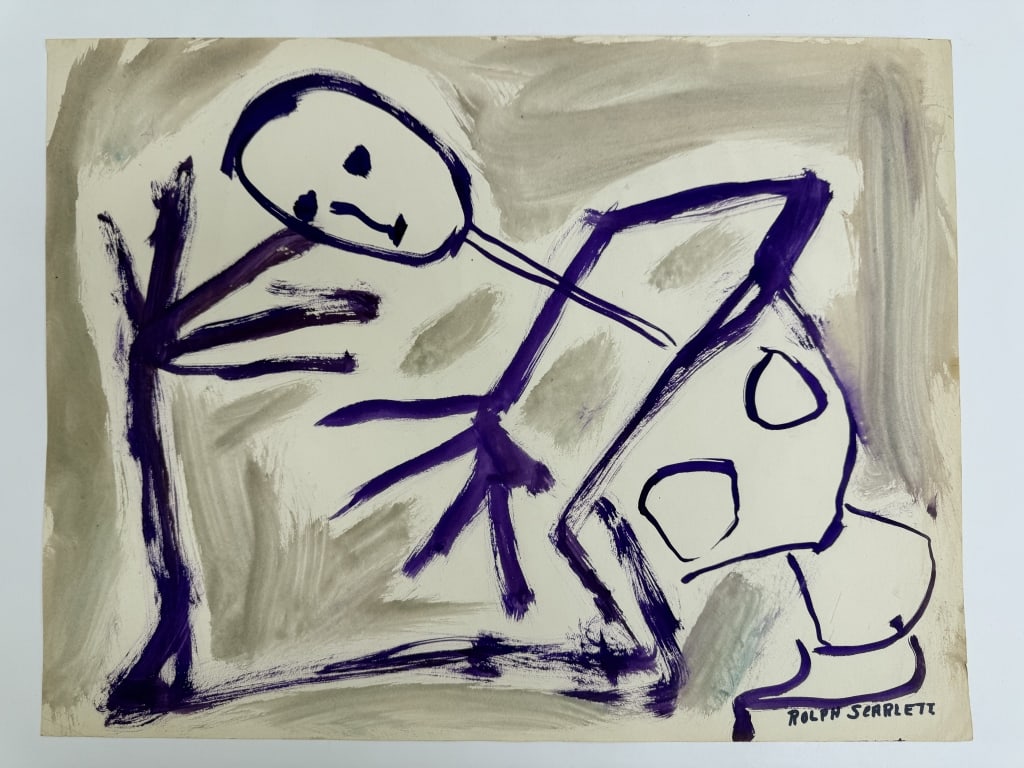 Rolph Scarlett (1889-1984) Gouache/Paper: Rolph Scarlett, Canada (1889-1984) gouache on paper "Abstract Figure". Signed lower right. Very minor wear along the edges of the work, otherwise in good condition. Measures 18" x 23 1/2" 7A