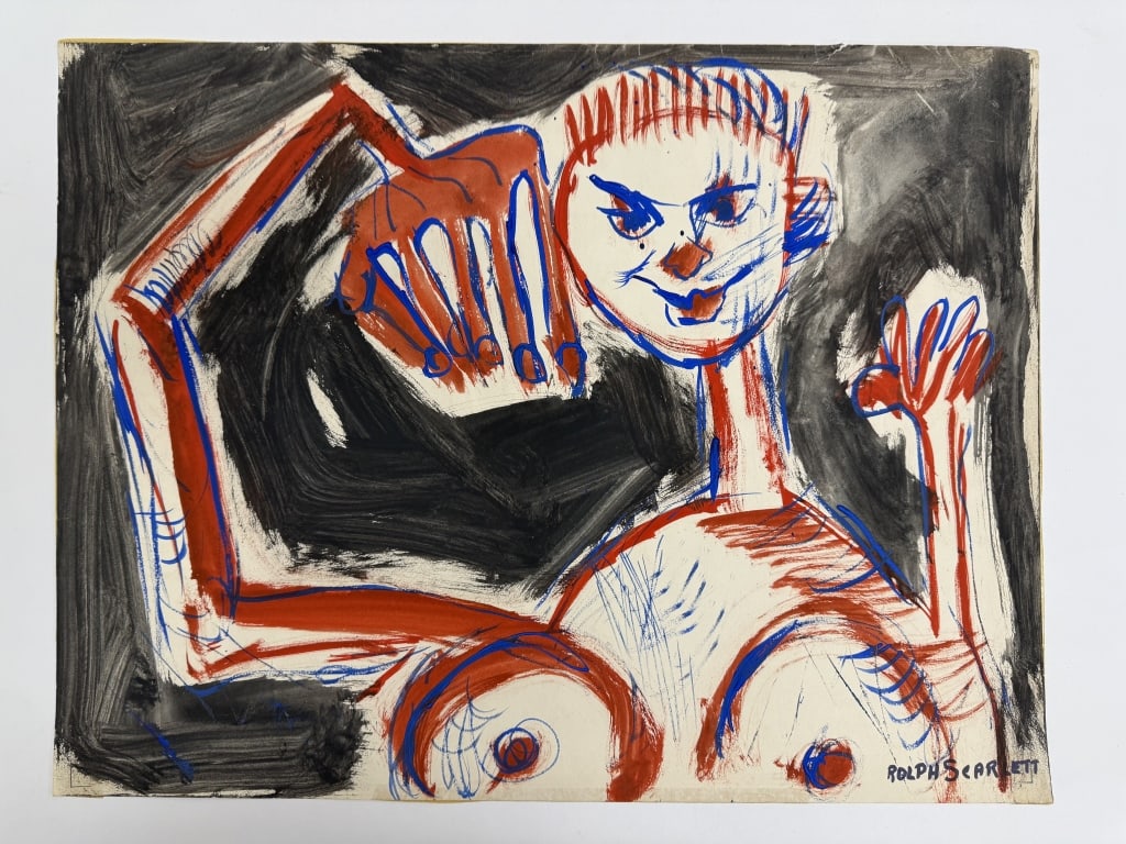 Rolph Scarlett (1889-1984) Gouache/Paper: Rolph Scarlett, Canada (1889-1984) gouache on paper "Abstract Nude". Signed lower right. Wear along the edges of the work, otherwise in good conditon. Measures 18" x 23 3/4" 7A