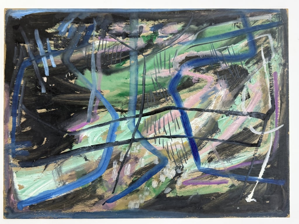 Rolph Scarlett (1889-1984) Gouache/Board: Rolph Scarlett, Canada (1889-1984) gouache on board "Abstract". Unsigned. Minor wear and paintloss along the edges of the work, otherwise in good condition. Measures 17 1/2" x 23 7/8" 7A