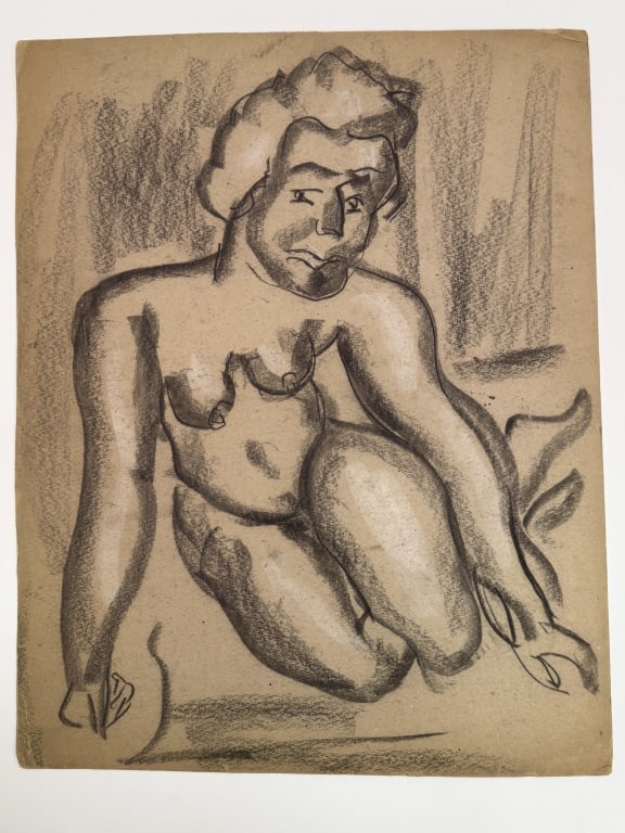 Rolph Scarlett (1889-1984) Charcoal/Board: Rolph Scarlett, Canada (1889-1984) charcoal on board "Abstract Nude". Unsigned. Wear along the edges of the work, otherwise in good condition. Measures 20 1/2" x 16 1/8" 7A