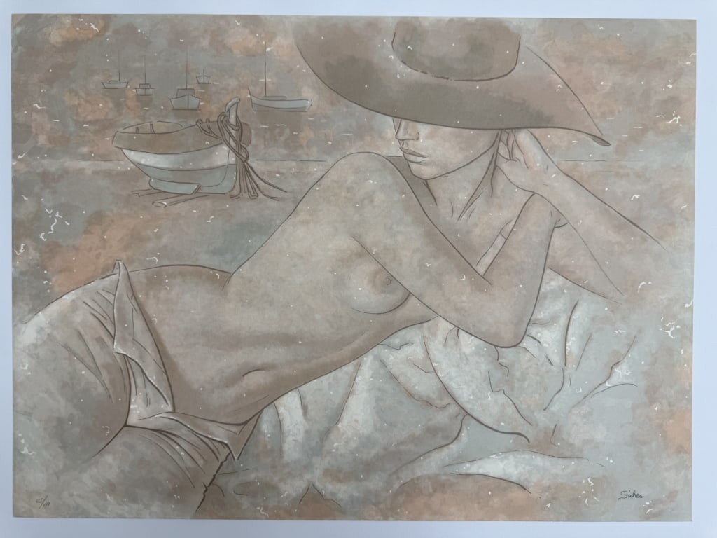 Alexandre Siches Piera (1927-2009) Lithograph: Alexandre Siches Piera, Spanish (1927-2009) signed lithograph "Nude at the Beach". Signed lower right, numbered 42/100 lower left and embossed upper right. Signed in pencil. In good condition. Measure