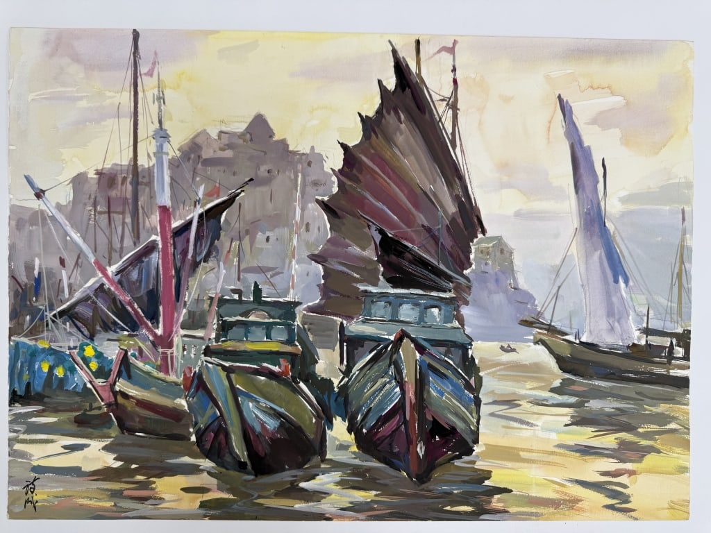 (Asian) Artist Unknown Gouache/Paper (1 of 4)