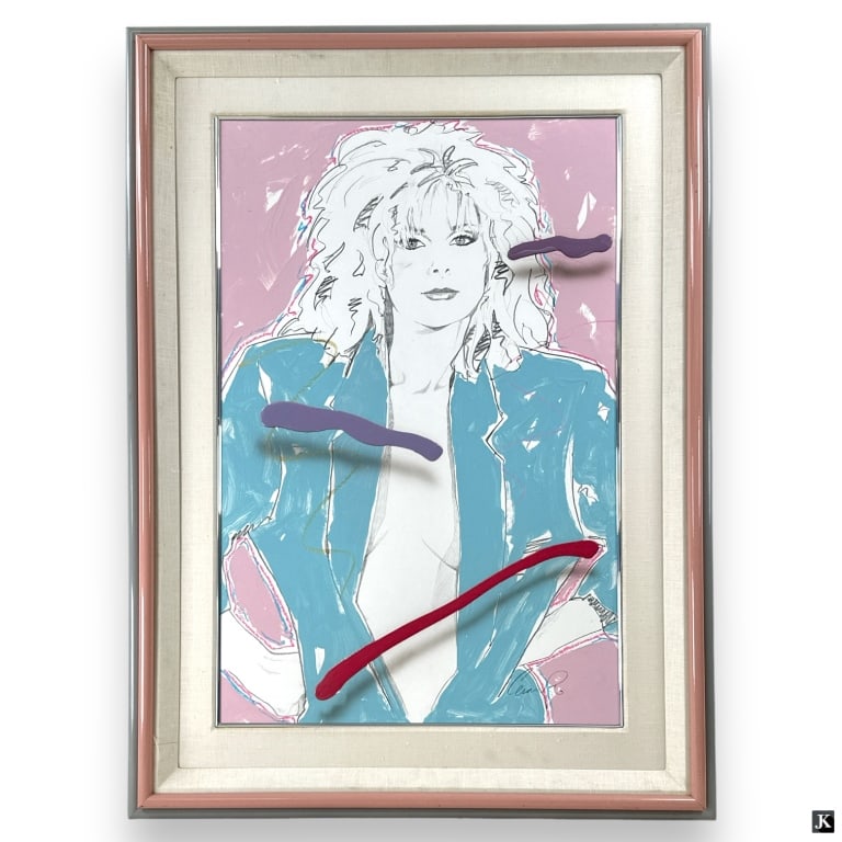 Jim Ceravolo (b. 1953) Mixed Media: Jim Ceravolo, American (b.1953) Mixed Media "80's Fashion Model" signed in pencil lower right. Overall good condition. Measures 29-1/2" x 19-1/4" (sight), frame measures "38-1/2 x 28-1/4". JD/B13/SH:1