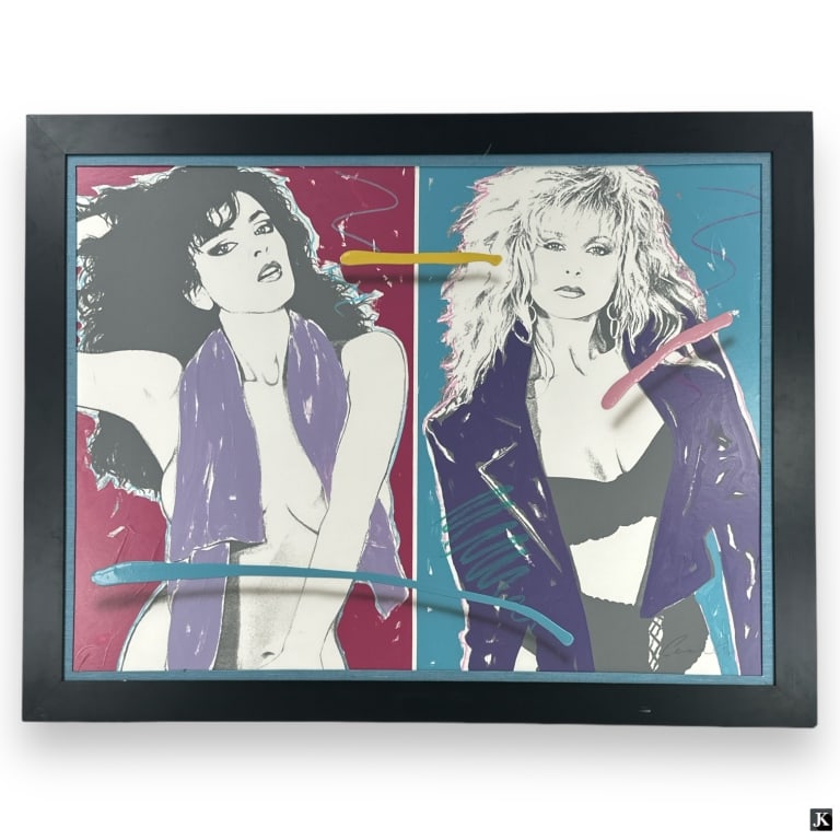 Jim Ceravolo Hand Embellished Print "2 Women": Jim Ceravolo (AMERICAN / NEW YORK, b.1953) Hand embellished print of the portrait of two women. Hand pencil signed to lower right and numbered 15/125. Mounted in mat. Measures 28-1/2" x 38-1/2", frame