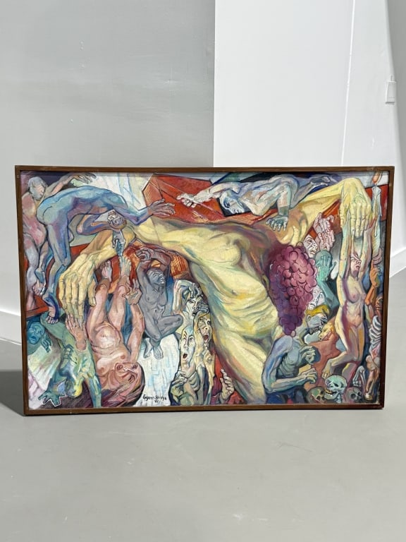 Eugene Francis Savage (American 1883-1978: Eugene Francis Savage (American 1883-1978) Large Group. Vivid Color & Nice Detail. Oil on canvas. oil painting. Circa 1961 Art work Measures 36 1/2 inches high x 54 x 1/2 inches wide. Total Framed Mea