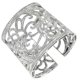 Italian 18K White Gold Wide Open Work Cuff Bangle