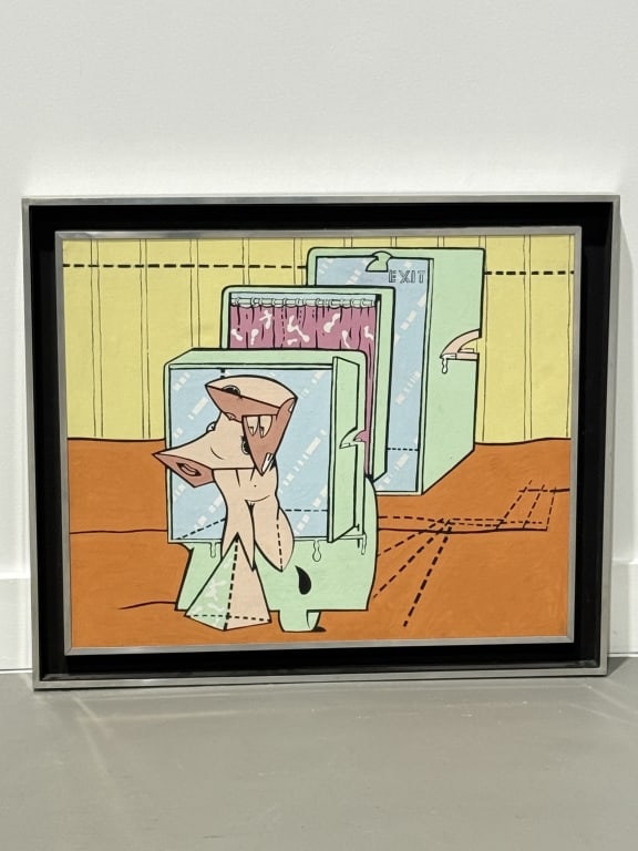 Valerio Adami (Italian,1953): Valerio Adami (Italian,1953) oil on canvas, Circa 1965. Signed and tilted to reserve. "exit. Paris 25.9.65 - 20.10.65. Artwork Measures 27 inches high x 31 1/2 inches wide. Total Framed Measures 27 5/