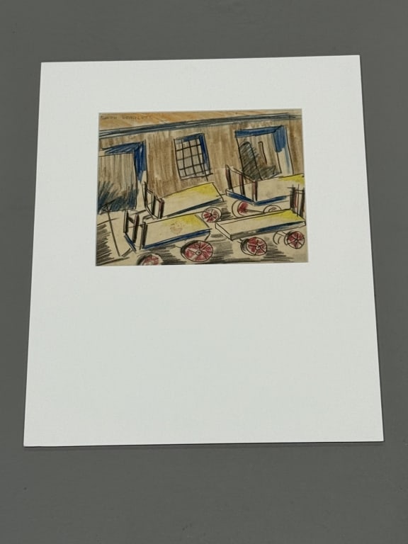 Rolph Scarlett (1889-1984) "Carts": Rolph Scarlett (1889-1984) "Carts" Drawing on paper. Signed upper left. Art Work Measures 8 1/2 inches high x 10 inches wide.