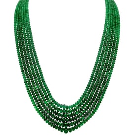 Emerald Bead Necklace with Platinum Diamond Clasp