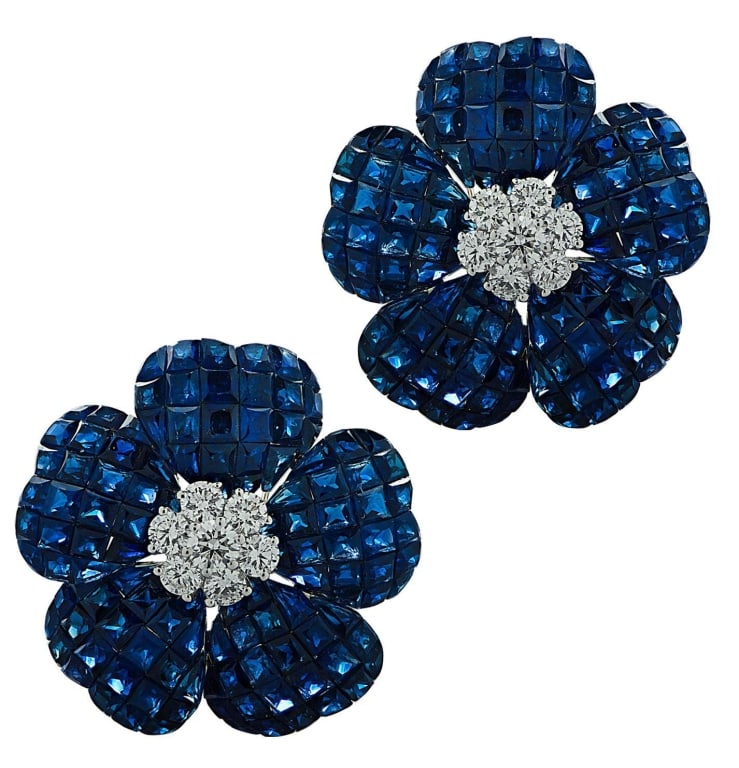 Sapphire And Diamond Flower Earrings (1 of 4)