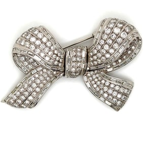18K White Gold Diamond Ribbon Brooch