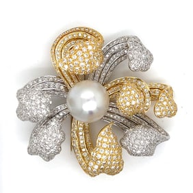 18K Yellow & White Gold South Sea Pearl and Diamon