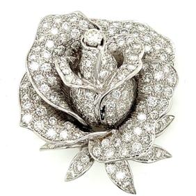 18K White Gold 12.00 Ct. Diamond Rose Brooch