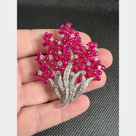 18K Yellow & White Gold Burma Ruby & Diamond Flowe