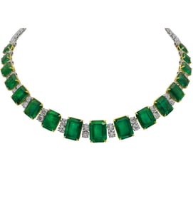 Stunning 103.32 Carat Emerald and Diamond Necklace