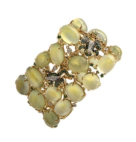 Enchanting 18K Yellow Gold Moonstone Frog Bangle
