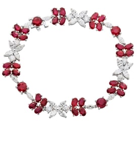 Exquisite Ruby & Diamond Floral Bracelet in 18K