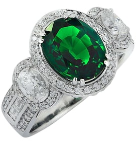 3.38Ct Oval Cut Tsavorite & Diamond Halo Ring