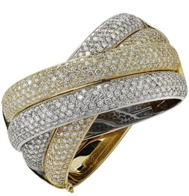 31 Carat Diamond X Bangle Bracelet in 18K Yellow &