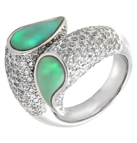 14k White Gold Diamond and Turquoise Bypass Ring