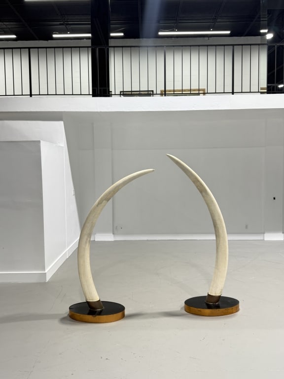 Pair of Chinese Carved Tusk: Pair of Chinese Carved Tusk. 75 inches high x 26 inches wide x 15 inches deep