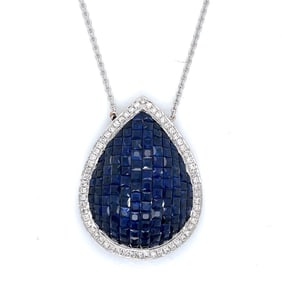 18K White Gold Sapphire & Diamond Pendant w/ 14K W