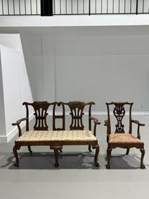 Antique Love Seat & Chair, Carved Wood