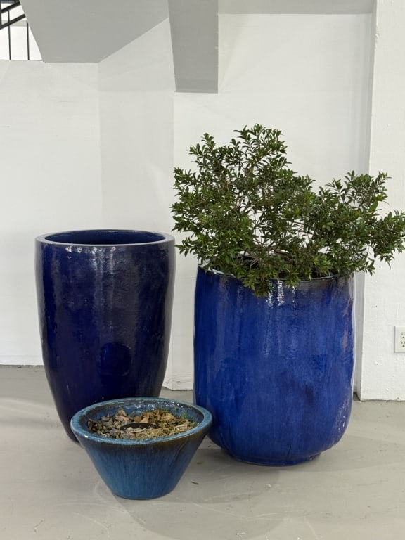 HEAVY Blue Glazed Ceramic Outdoor Planters (1 of 5)