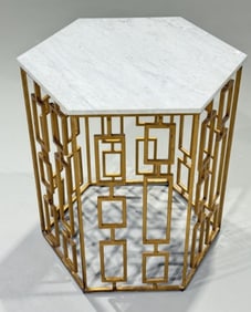 Geometric Brass Design Marble Top Table