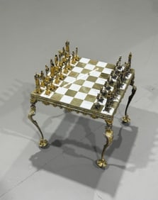 Giuseppe Vasari Gilt and Silvered Metal Chess Set