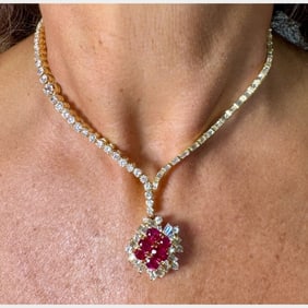 18K Yellow Gold No-heat Burma Ruby and Diamond Nec