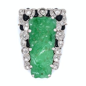 Art Deco Platinum Jade, Onyx, and Diamond Piece