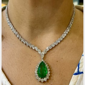 Platinum 14.12 Ct. Emerald & Diamond Pendant with