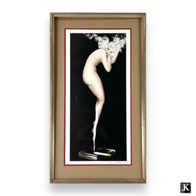 Louis Icart Print Of Nude Female With Cigarette