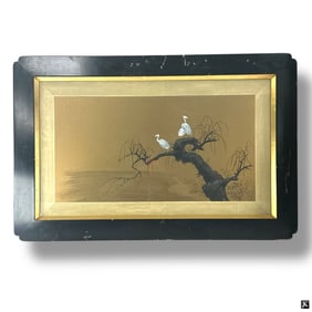 Antique Japanese Watercolor "Egrets" Signed SERGE