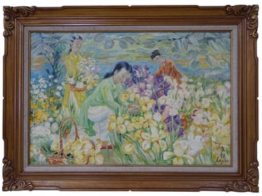 After: Le Pho Oil on Canvas "Women Picking Flowers"