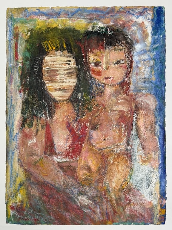 Hegina Rodrigues (20th century) Oil/Paper: Hegina Rodrigues, Brazilian (20th century) oil on paper "Araponga e Pain". Signed lower left, signed and titled with more writing verso. Wear along the edges of the paper, otherwise in good condition.