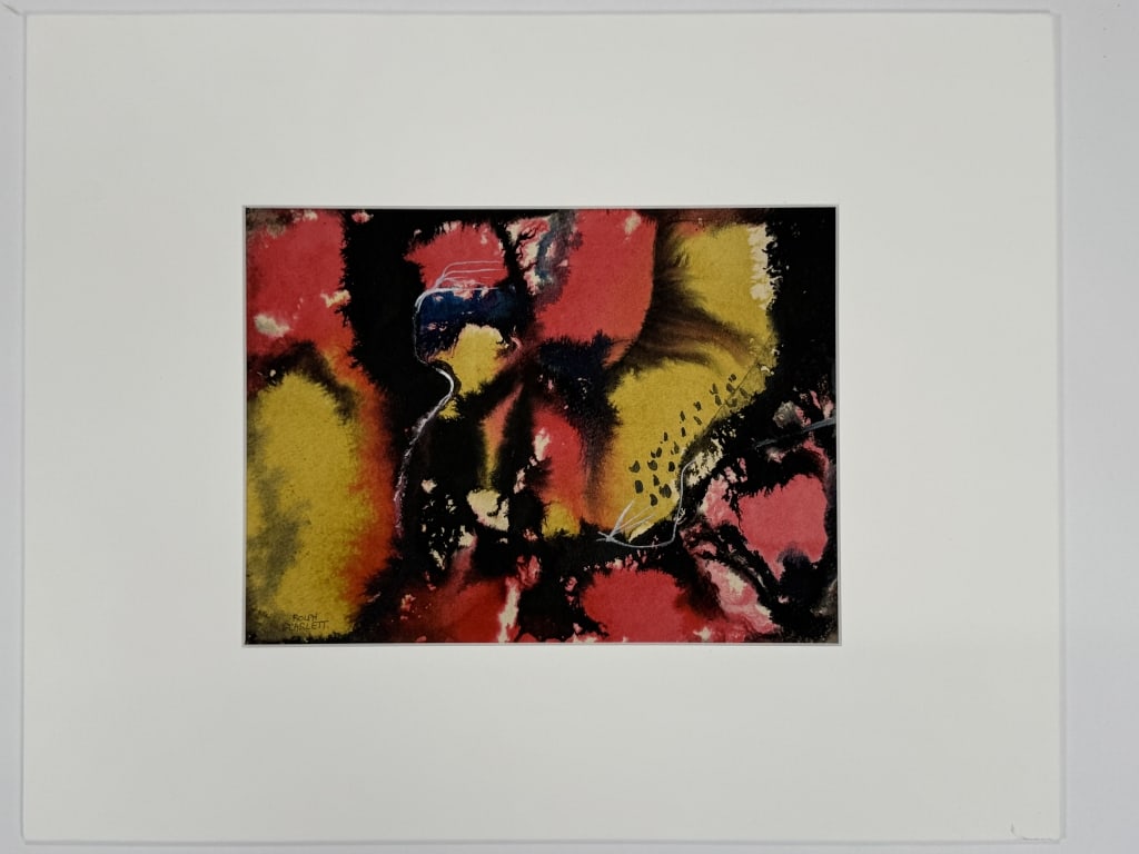 Rolph Scarlett (1889-1984) Gouache/Ink/Paper: Rolph Scarlett, Canadian (1889-1984) gouache and ink on paper untitled abstract. Signed lower left. Matted and backed by board. In good condition. Work measures 9" x 12" Board measures 16" x 20" 1A