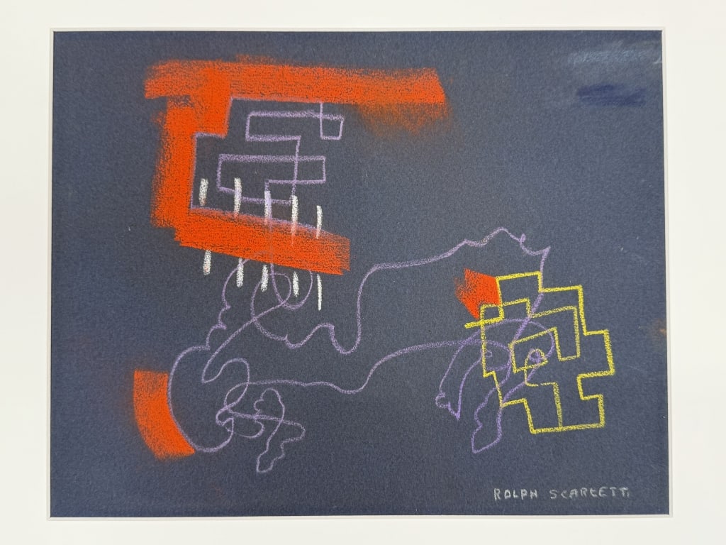 Rolph Scarlett (1889-1984) Pastel/Paper: Rolph Scarlett, Canadian (1889-1984) pastel on paper untitled abstract. Signed lower right. Matted and backed by board. Minor wear along the edges of the work, otherwise in good condition. Work measur